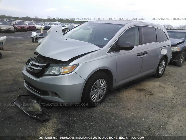 5FNRL5H20EB084878 - 2014 HONDA ODYSSEY LX SILVER photo 2