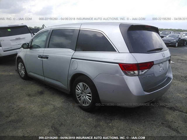 5FNRL5H20EB084878 - 2014 HONDA ODYSSEY LX SILVER photo 3