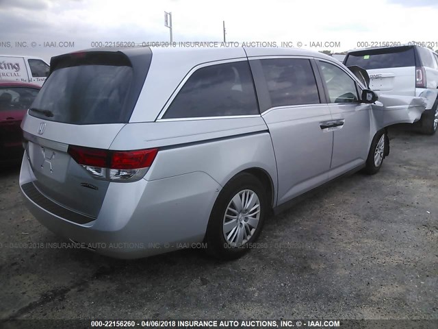 5FNRL5H20EB084878 - 2014 HONDA ODYSSEY LX SILVER photo 4