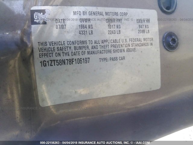 1G1ZT58N78F106197 - 2008 CHEVROLET MALIBU LT/CLASSIC Braun Foto 9