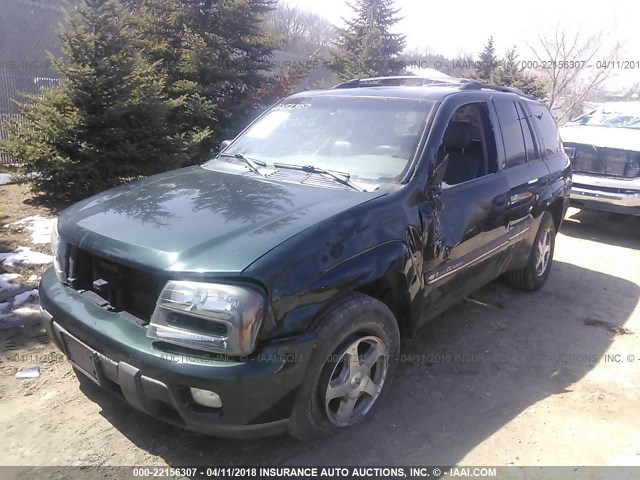 1GNDT13S122495299 - 2002 CHEVROLET TRAILBLAZER  GREEN photo 2