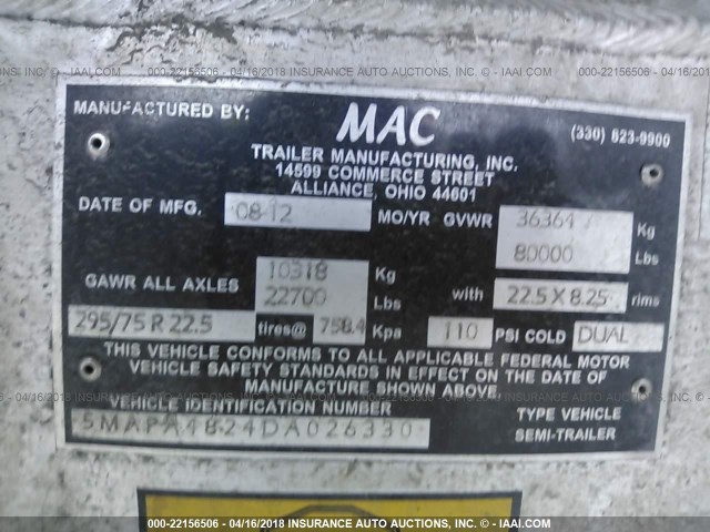 5MAPA4824DA026330 - 2013 MAC TRAILER MFG FLATBED  GRAY photo 10