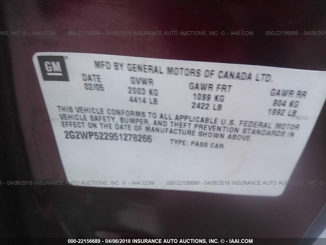 2G2WP522951278266 - 2005 PONTIAC GRAND PRIX RED photo 9