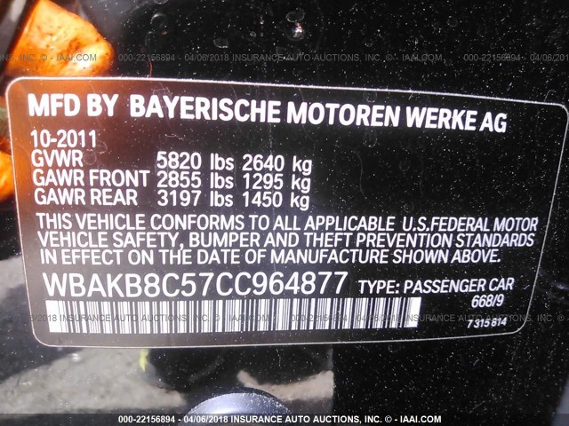 WBAKB8C57CC964877 - 2012 BMW 750 LI BLACK photo 9
