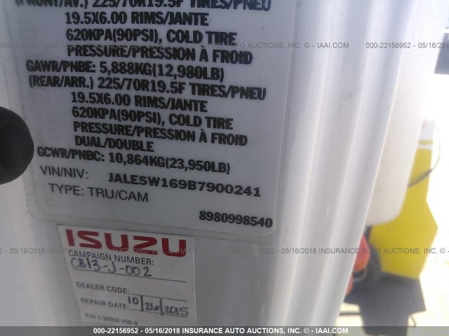 JALE5W169B7900241 - 2011 ISUZU NQR BLUE photo 10