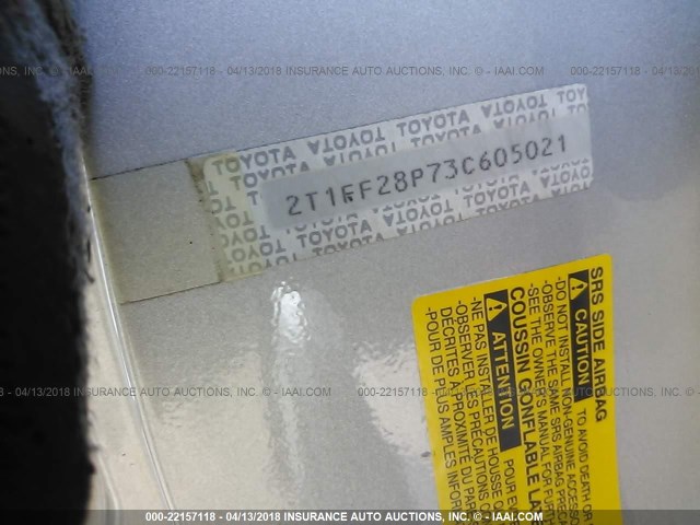 2T1FF28P73C605021 - 2003 TOYOTA CAMRY SOLARA SE/SLE 银色 照片 9