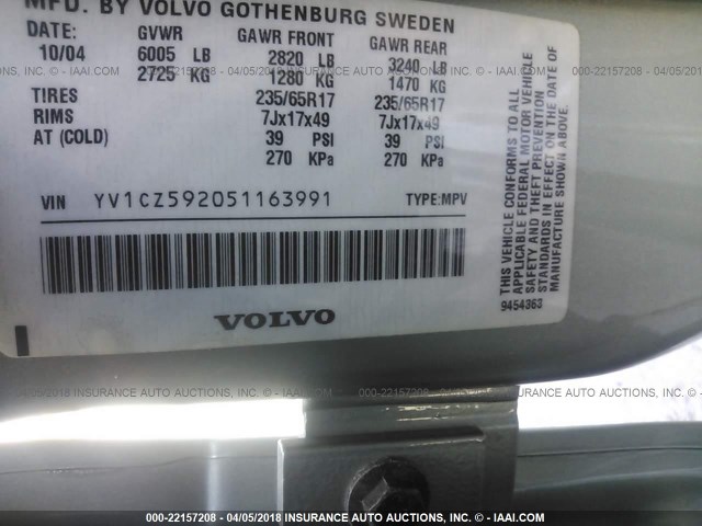 YV1CZ592051163991 - 2005 VOLVO XC90 GRAY photo 9