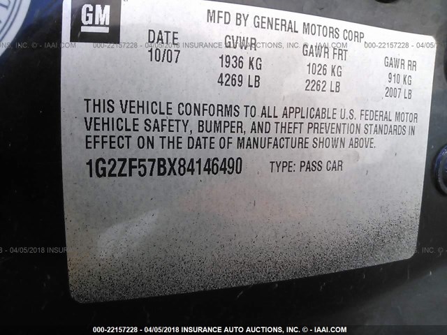 1G2ZF57BX84146490 - 2008 PONTIAC G6 VALUE LEADER/BASE BLACK photo 9
