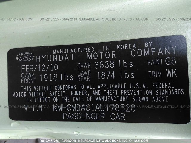 KMHCM3AC1AU178520 - 2010 HYUNDAI Accent BLUE/GS GREEN photo 9