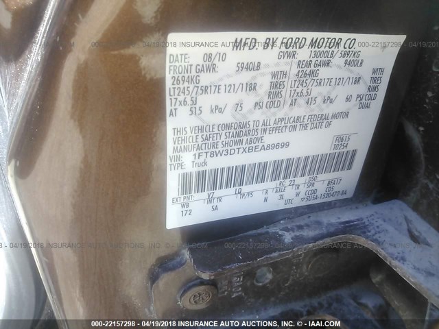 1FT8W3DTXBEA89699 - 2011 FORD F350 SUPER DUTY GOLD photo 10