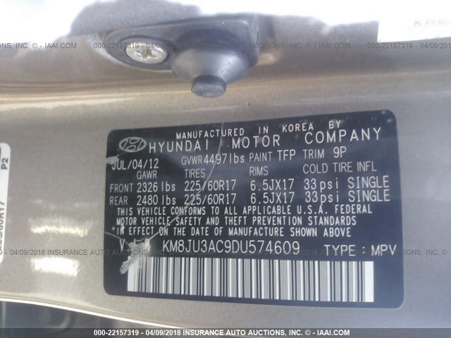 KM8JU3AC9DU574609 - 2013 HYUNDAI TUCSON GLS/LIMITED 棕色 照片 9