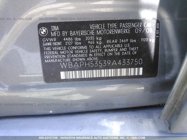 WBAPH53539A433750 - 2009 BMW 328 I SULEV GRAY photo 9