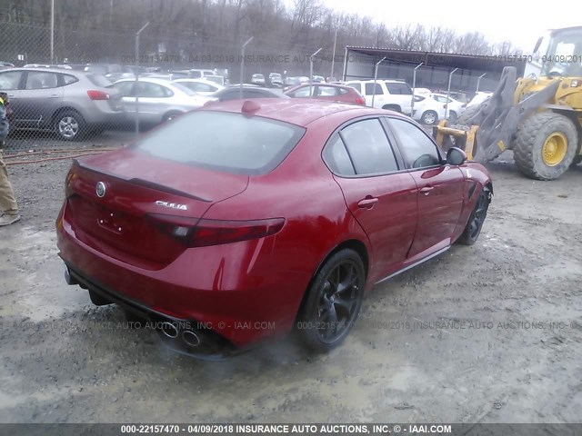 ZARFAEAV1J7577195 - 2018 ALFA ROMEO GIULIA QUADRIFOGLIO RED photo 4