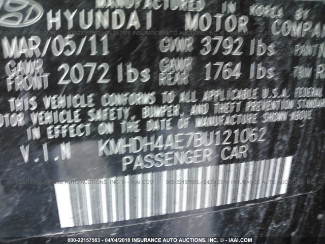 KMHDH4AE7BU121062 - 2011 HYUNDAI ELANTRA GLS/LIMITED BLACK photo 9