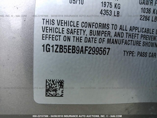 1G1ZB5EB9AF299567 - 2010 CHEVROLET MALIBU LS 棕色 照片 9