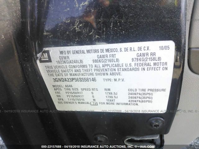 3GNDA23P56S558146 - 2006 CHEVROLET HHR LT BLACK photo 9