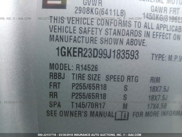 1GKER23D99J183593 - 2009 GMC ACADIA SLT-1 Szary zdjęcie 9