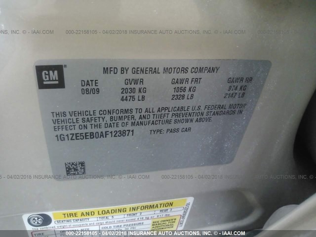 1G1ZE5EB0AF123871 - 2010 CHEVROLET MALIBU LTZ 棕色 照片 9