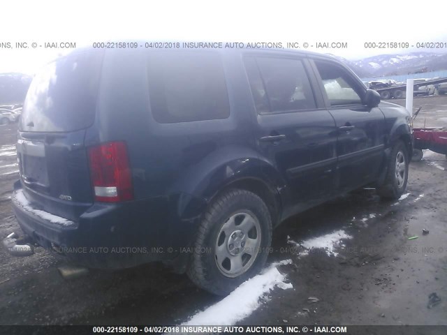 5FNYF48259B047912 - 2009 HONDA PILOT LX BLUE photo 4