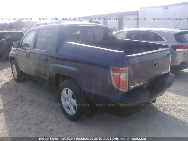 5FPYK1F53DB007755 - 2013 HONDA RIDGELINE RTL BLUE photo 3