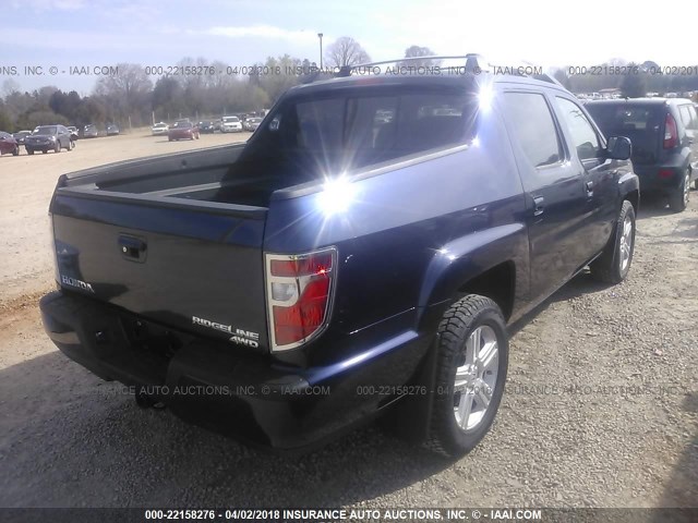 5FPYK1F53DB007755 - 2013 HONDA RIDGELINE RTL BLUE photo 4