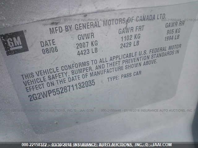 2G2WP552871132035 - 2007 PONTIAC GRAND PRIX SILVER photo 9