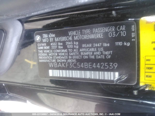 WBAKF3C54BE442539 - 2011 BMW 328 XI BLACK photo 9