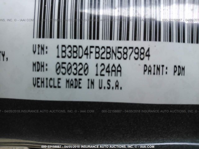 1B3BD4FB2BN587984 - 2011 DODGE AVENGER EXPRESS GRAY photo 9