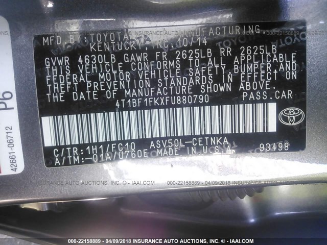 4T1BF1FKXFU880790 - 2015 TOYOTA CAMRY LE/XLE/SE/XSE Grau Foto 9