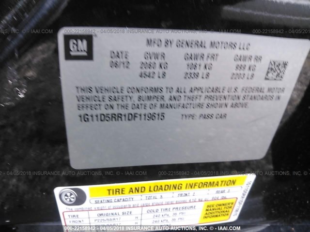 1G11D5RR1DF119615 - 2013 CHEVROLET MALIBU 1LT 灰色 照片 9