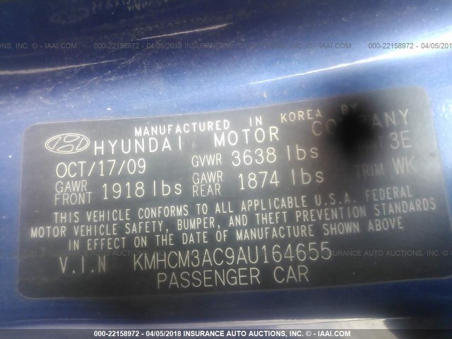 KMHCM3AC9AU164655 - 2010 HYUNDAI Accent BLUE/GS Dark Blue photo 9