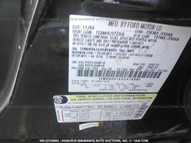 1FMDK06165GA18380 - 2005 FORD FREESTYLE LIMITED BLACK photo 9