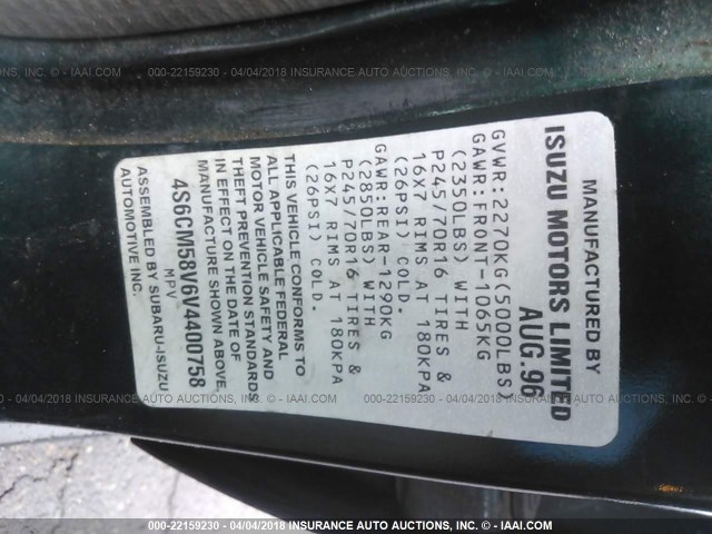 4S6CM58V6V4400758 - 1997 HONDA PASSPORT EX/LX 绿色 照片 9