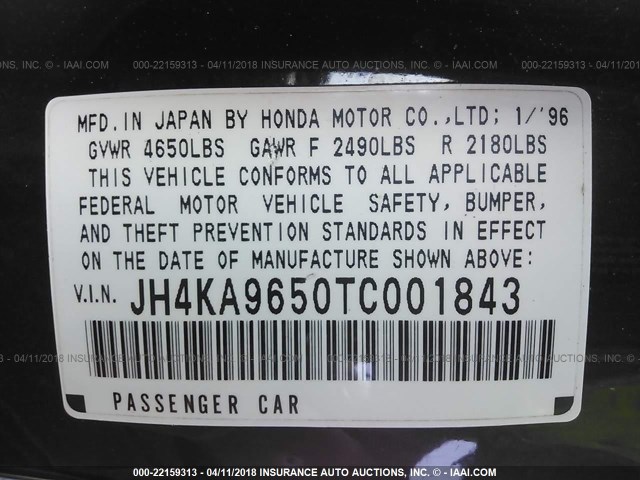 JH4KA9650TC001843 - 1996 ACURA 3.5RL BLACK photo 9