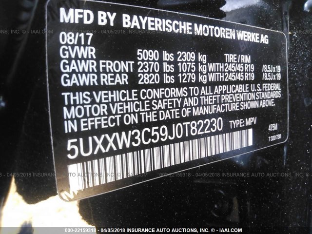 5UXXW3C59J0T82230 - 2018 BMW X4 XDRIVE28I Negro foto 9