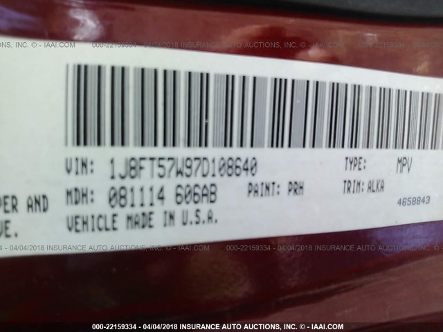 1J8FT57W97D108640 - 2007 JEEP COMPASS LIMITED MAROON photo 9