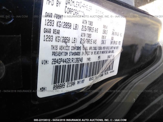 2B4GP44G91R139248 - 2001 DODGE GRAND CARAVAN SPORT BLUE photo 9