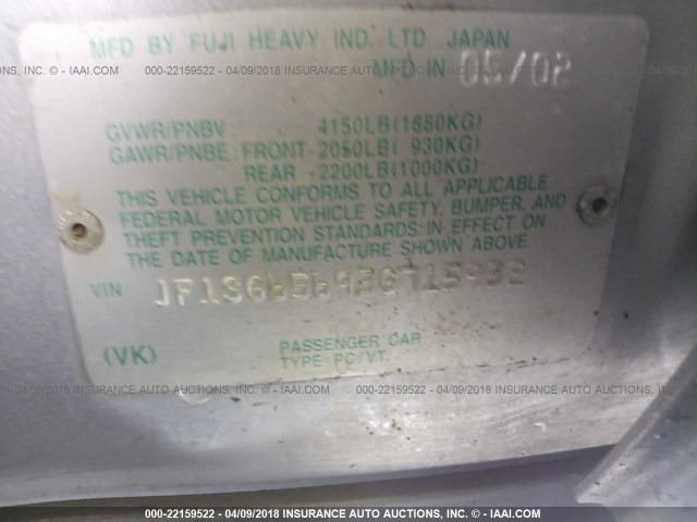 JF1SG65693G715932 - 2003 SUBARU FORESTER 2.5XS ვერცხლისფერი ფოტო 9