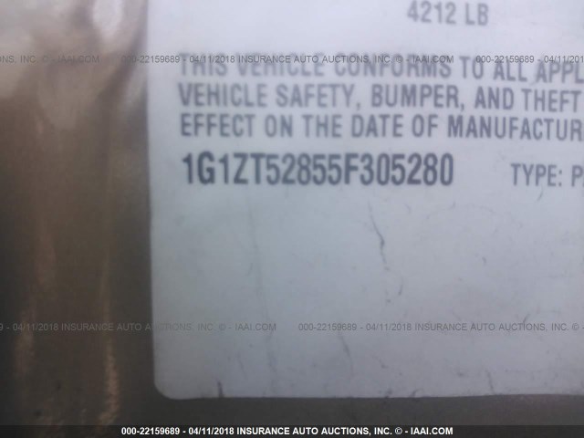 1G1ZT52855F305280 - 2005 CHEVROLET MALIBU LS 金色 照片 9