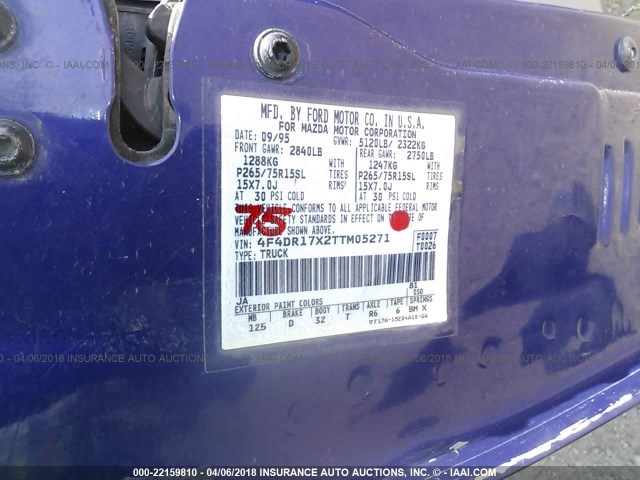 4F4DR17X2TTM05271 - 1996 MAZDA B4000 CAB PLUS BLUE photo 9