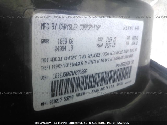 1B3EJ56H7WN339896 - 1998 DODGE STRATUS ES BLACK photo 9