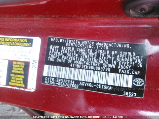4T1BF3EK9BU683729 - 2011 TOYOTA CAMRY SE/LE/XLE RED photo 7