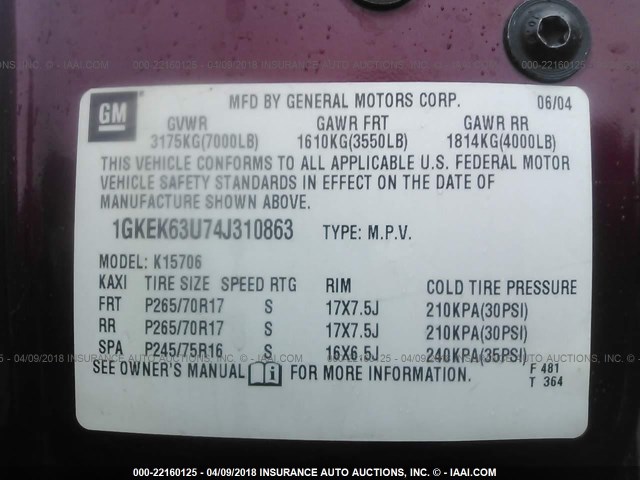 1GKEK63U74J310863 - 2004 GMC YUKON DENALI RED photo 9