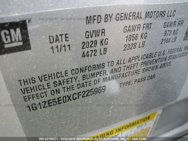 1G1ZE5E0XCF225969 - 2012 CHEVROLET MALIBU LTZ 银色 照片 9