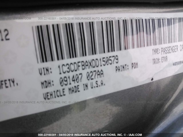 1C3CDFBAXDD150579 - 2013 DODGE DART SXT GRAY photo 9