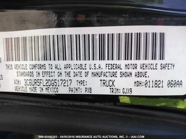 3C6UR5FL2DG517217 - 2013 RAM 2500 LARAMIE BLACK photo 9