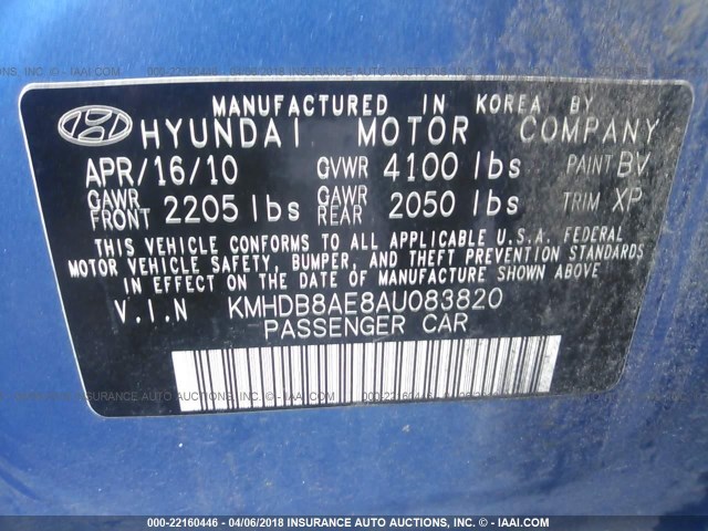 KMHDB8AE8AU083820 - 2010 HYUNDAI ELANTRA TOURING GLS BLUE photo 9