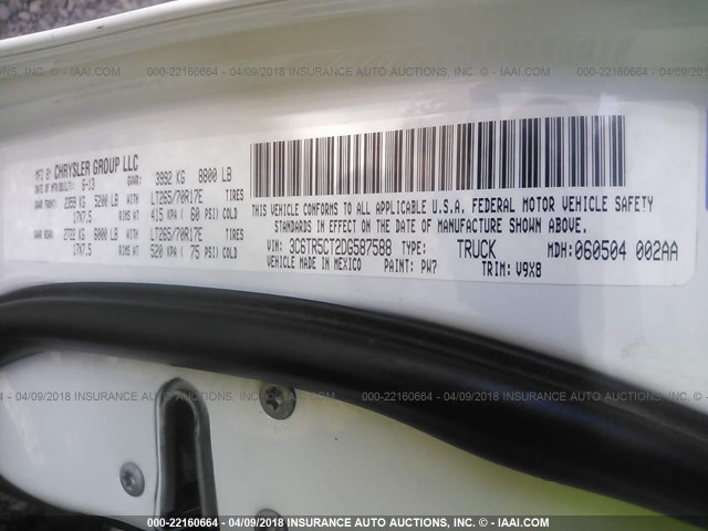 3C6TR5CT2DG587588 - 2013 RAM 2500 ST WHITE photo 9