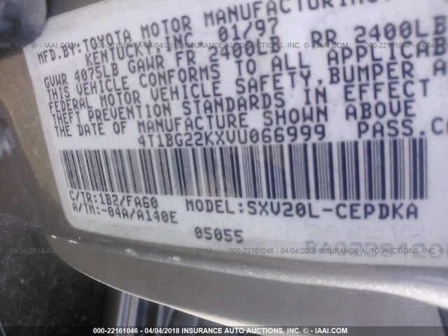 4T1BG22KXVU066999 - 1997 TOYOTA CAMRY CE/LE/XLE 灰色 照片 9