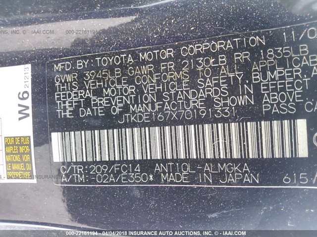 JTKDE167X70191331 - 2007 TOYOTA SCION TC 黑色 照片 9